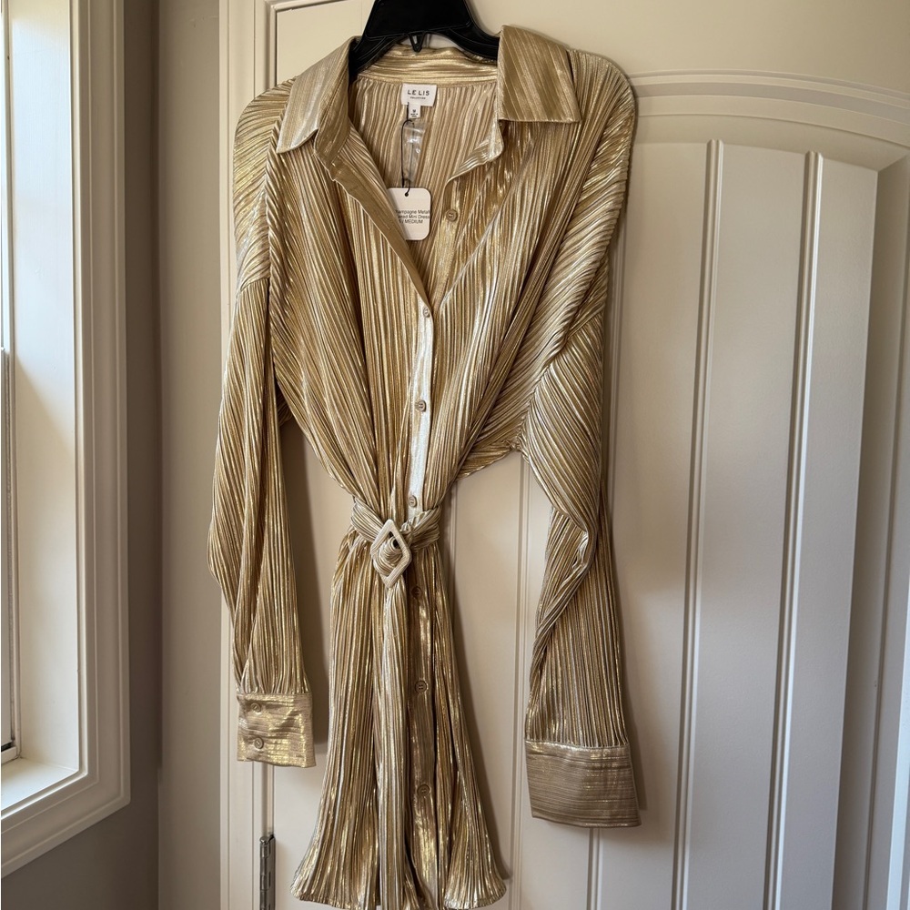 Gold Metallic Pleated Dress
